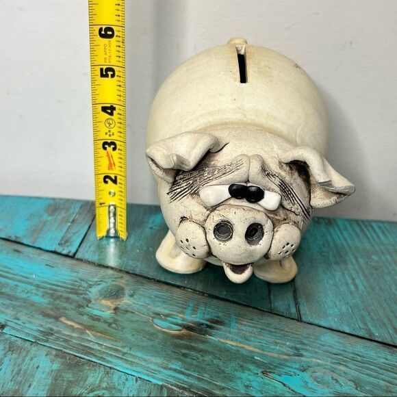 Pottery Piggy Bank Farmhouse Distressed - Picture 10 of 11